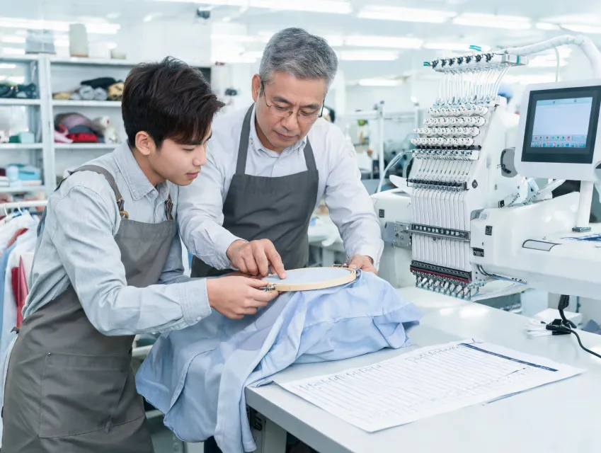 Embroidery operator training on hoop alignment