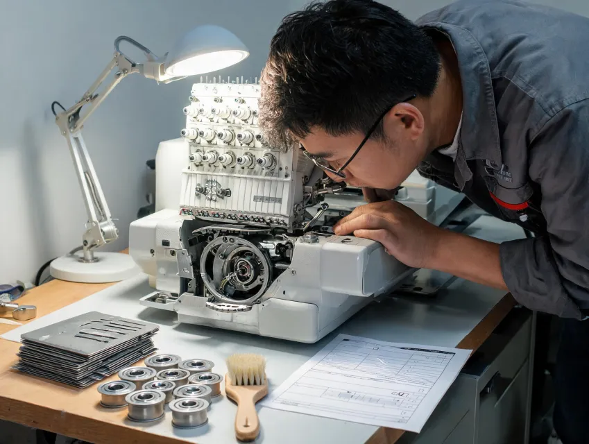 Embroidery maintenance and inspection bench