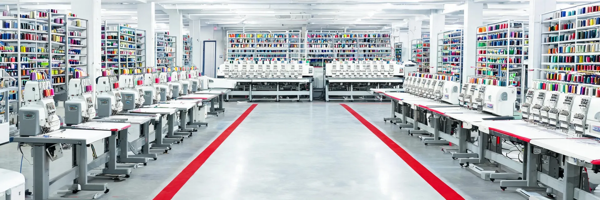 Tajima embroidery machine range in a production showroom